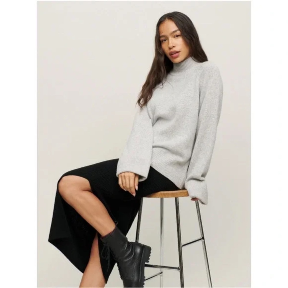Reformation Sorelle Cashmere Midi Skirt Black Knit Ribbed Size Small